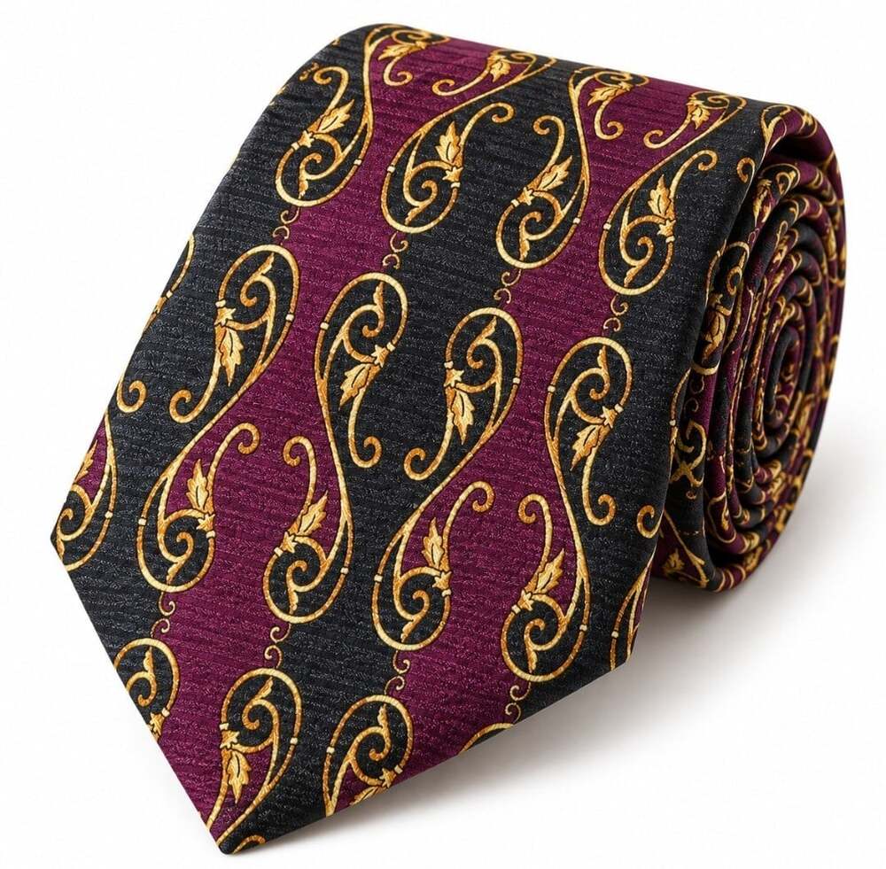 Fratelli Moda 100% Silk Tie Handmade Italy Burgundy Gold Paisley Mens Necktie